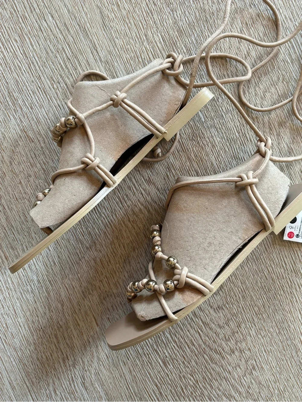 NWT Zara Sand Beige Strappy Flat Sandals - Picture 11 of 11